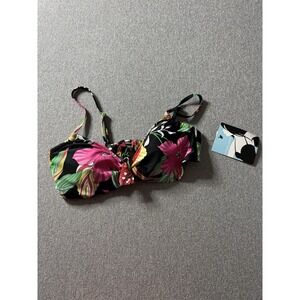 Simply Swim Black Tropical Floral Bikini Top Size 12